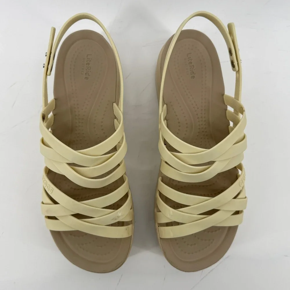 Crocs Brooklyn Strappy Low Wedge Sandal Bone Cream Women 9 Comfort LiteRide Y2K